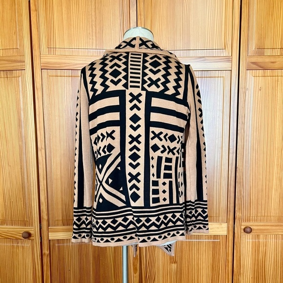 Bar III Small Black Brown Open Front Drape Cardigan Sweater Aztec Southwestern - Picture 5 of 7